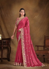 India Silk Pink Sarees Featuring A Blend Of Multiple Fabrics Offer A Perfect Balance Of Elegance